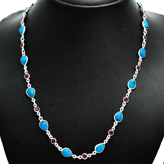 Premium Quality Turquoise Morenci Mine & Garnet Necklace N-1024 27-EN10077