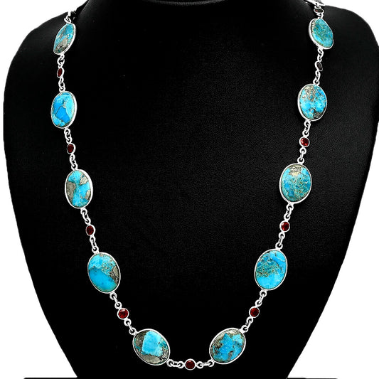 Premium Quality Kingman Turquoise With Pyrite, Garnet Necklace N-1024 27-EN10079