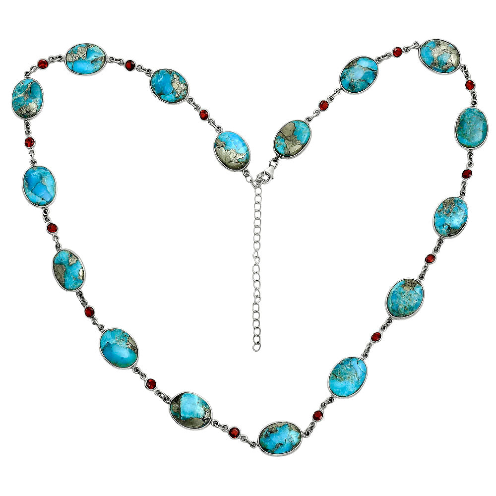 Premium Quality Kingman Turquoise With Pyrite, Garnet Necklace N-1024 27-EN10079