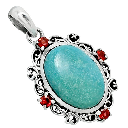 Premium Natural Turquoise Nevada Aztec Mt & Garnet Pendant P-1743 27-EP10138