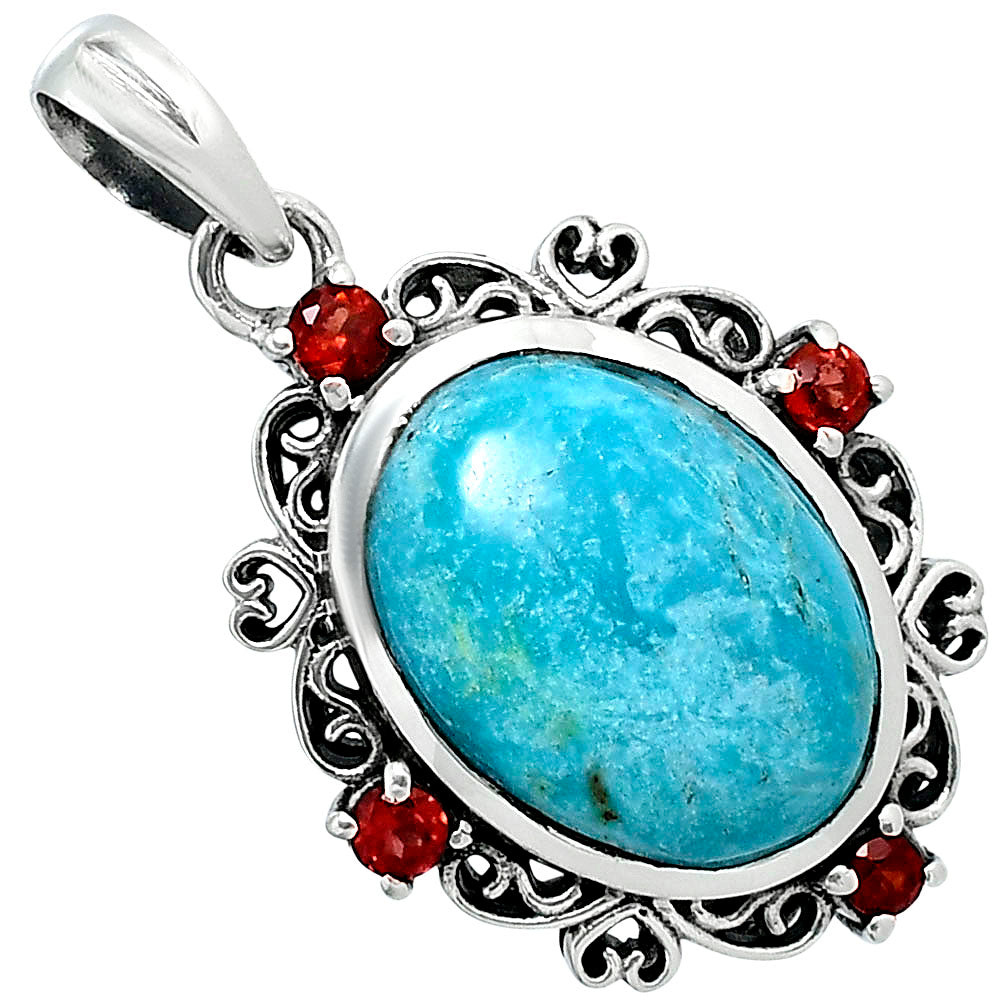 Premium Natural Turquoise Nevada Aztec Mt & Garnet Pendant P-1743 27-EP10140