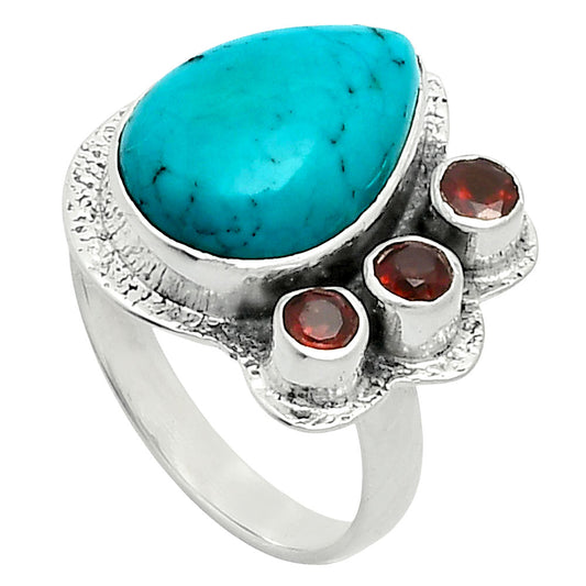 Premium Rare Turquoise Nevada Aztec Mt & Garnet Ring size-7 R-1655 27-ER11146