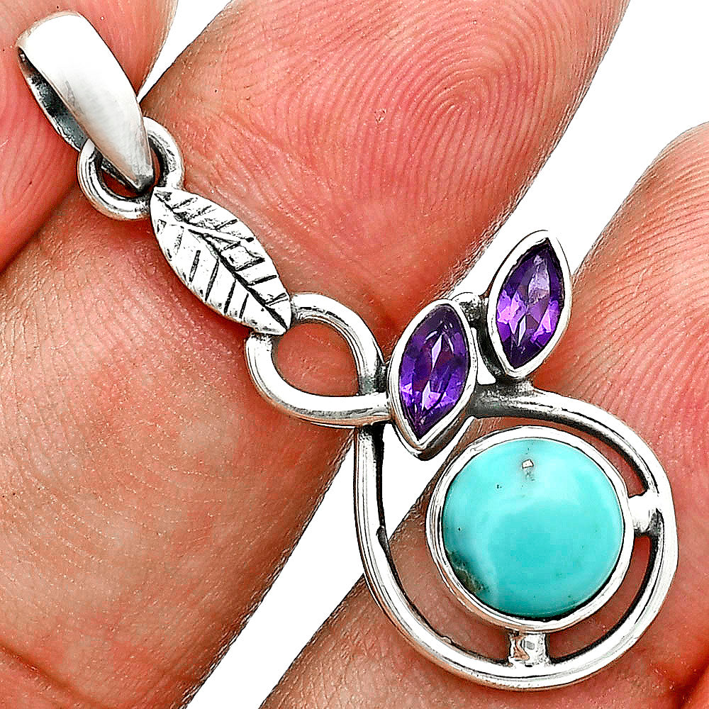 Premium Rare Turquoise Nevada & Amethyst Pendant Earrings Set T-1013 27-ET10044