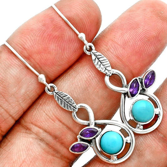 Premium Rare Turquoise Nevada & Amethyst Pendant Earrings Set T-1013 27-ET10044
