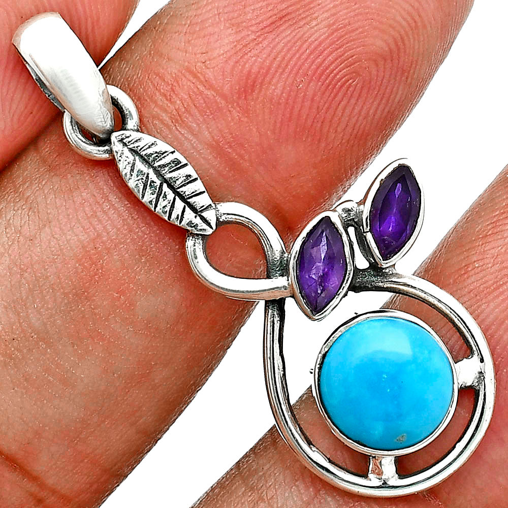 Premium Rare Turquoise Nevada & Amethyst Pendant Earrings Set T-1013 27-ET10046