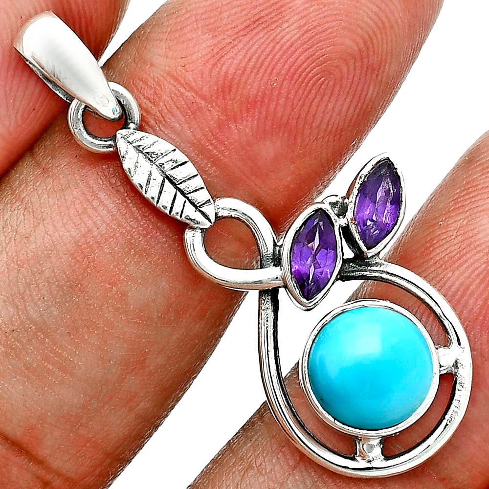 Sleeping Beauty Turquoise & Amethyst Pendant Earrings Set T-1013 27-ET10047