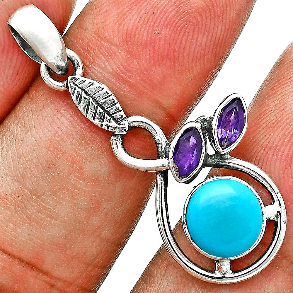 Sleeping Beauty Turquoise & Amethyst Pendant Earrings Set T-1013 27-ET10048