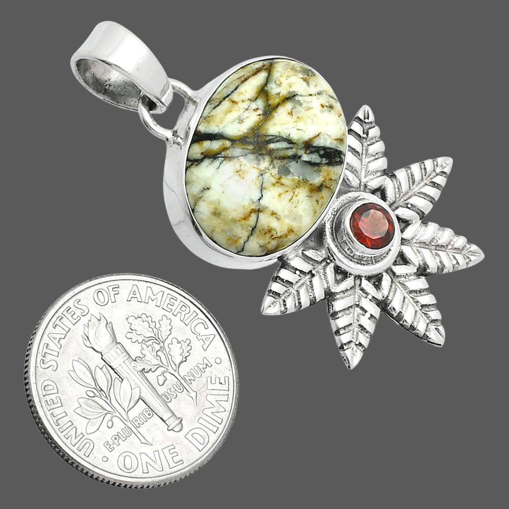 Premium Authentic White Buffalo Turquoise & Garnet Pendant P-1425 28-EP10141