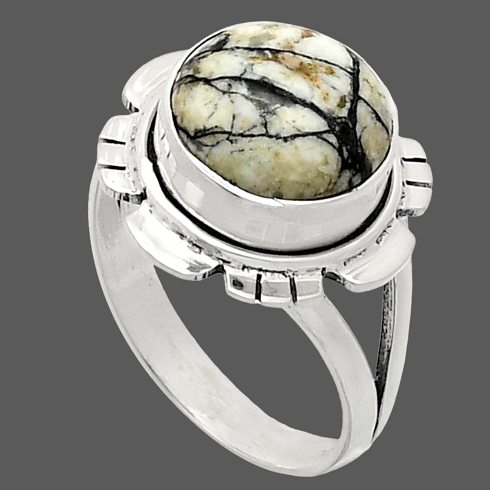 Premium Quality Authentic White Buffalo Turquoise Ring size-8 R-1342 28-ER11398