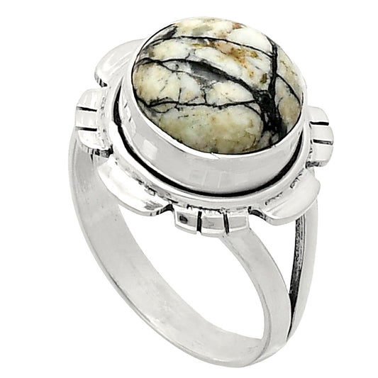 Premium Quality Authentic White Buffalo Turquoise Ring size-8 R-1342 28-ER11398