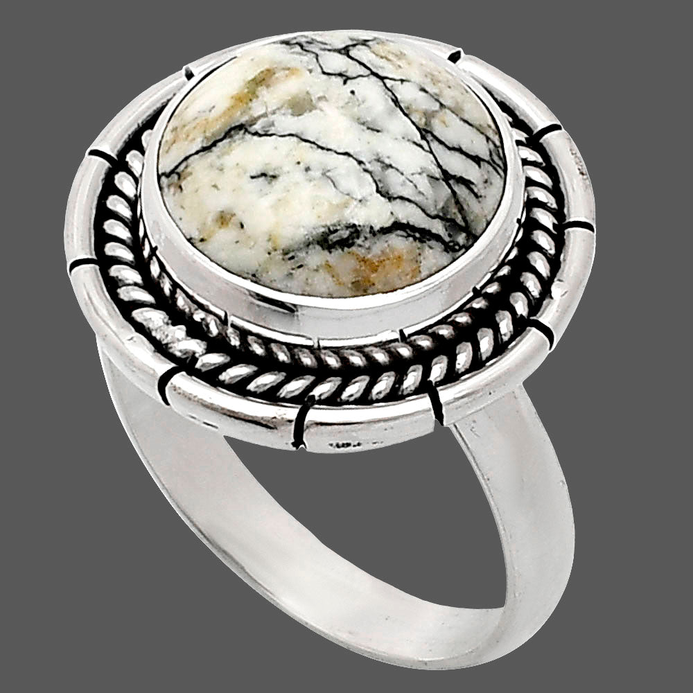 Premium Quality Authentic White Buffalo Turquoise Ring size-8 R-1728 28-ER11404