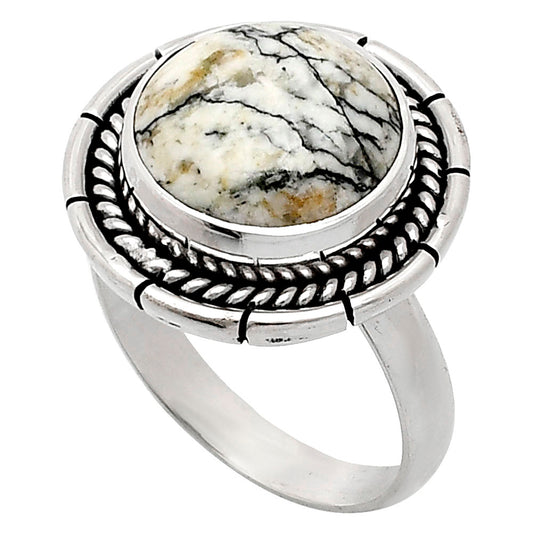 Premium Quality Authentic White Buffalo Turquoise Ring size-8 R-1728 28-ER11404