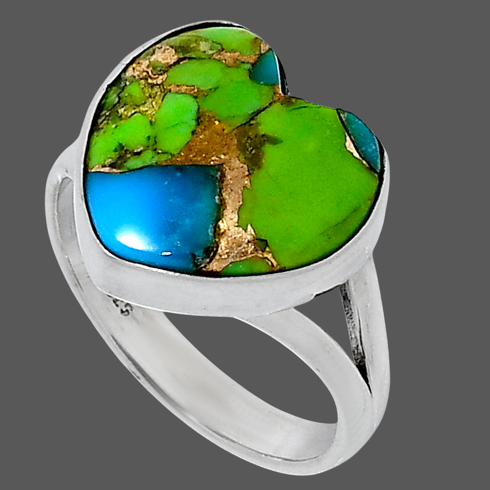 Premium Heart Blue Turquoise In Green Mohave Ring size-7 R-1073 29-ER11538