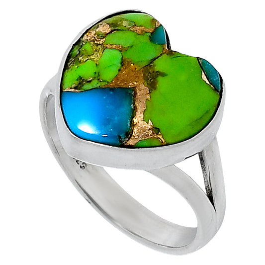 Premium Heart Blue Turquoise In Green Mohave Ring size-7 R-1073 29-ER11538