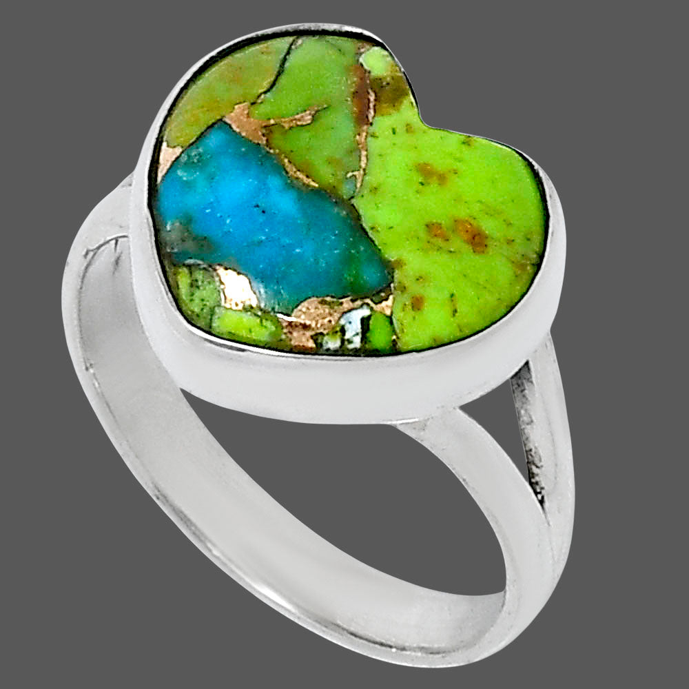 Premium Heart Blue Turquoise In Green Mohave Ring size-8 R-1073 29-ER11542