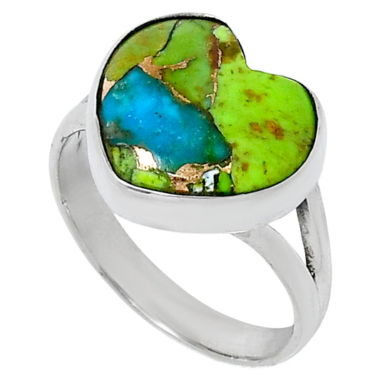 Premium Heart Blue Turquoise In Green Mohave Ring size-8 R-1073 29-ER11542