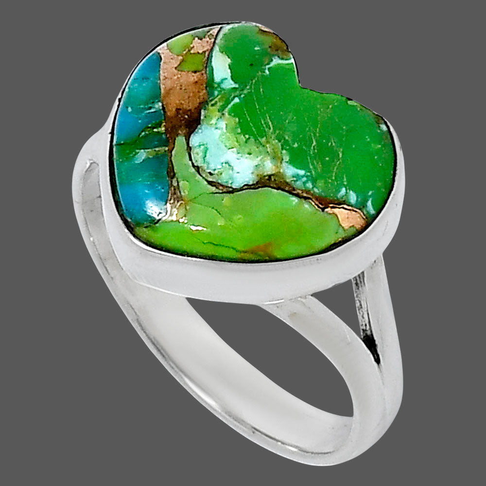 Premium Heart Blue Turquoise In Green Mohave Ring size-8 R-1073 29-ER11543