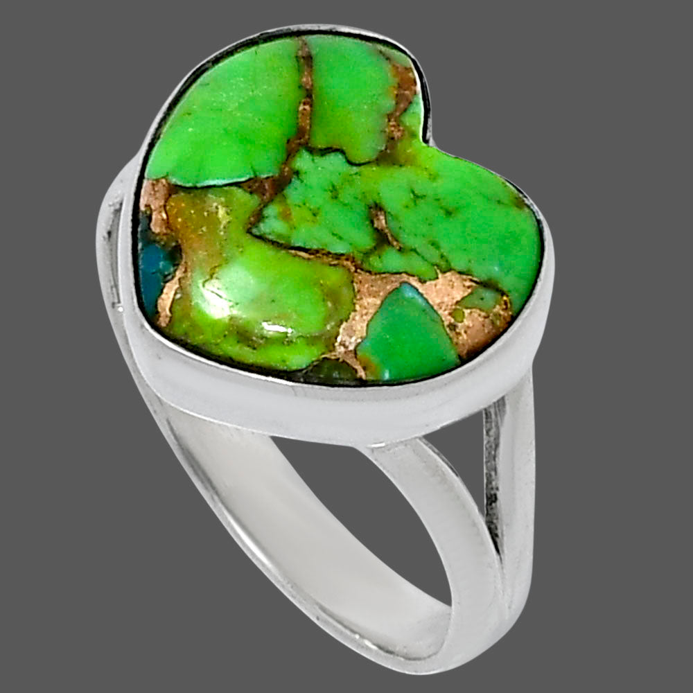 Premium Heart Blue Turquoise In Green Mohave Ring size-8 R-1073 29-ER11547