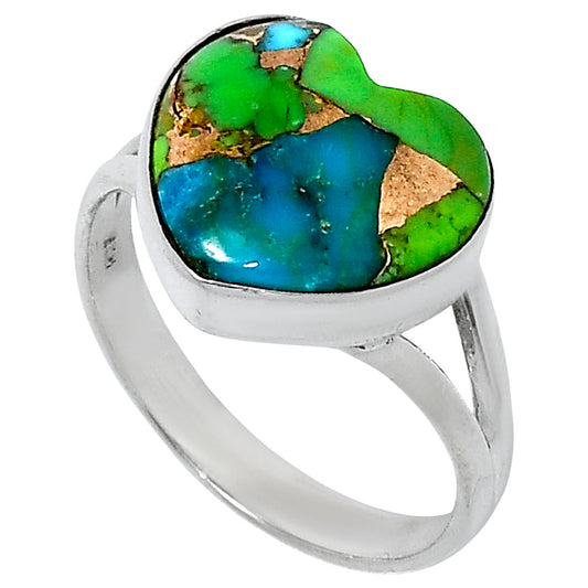 Premium Heart Blue Turquoise In Green Mohave Ring size-9 R-1073 29-ER11551