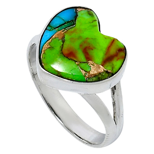 Premium Heart Blue Turquoise In Green Mohave Ring size-9 R-1073 29-ER11559