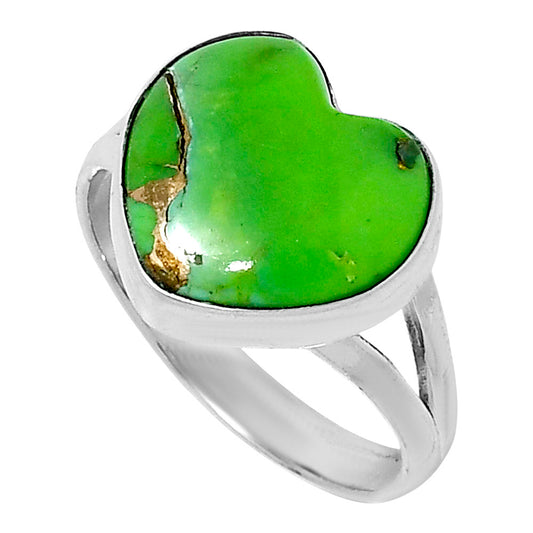 Premium Heart Blue Turquoise In Green Mohave Ring size-9 R-1073 29-ER11560