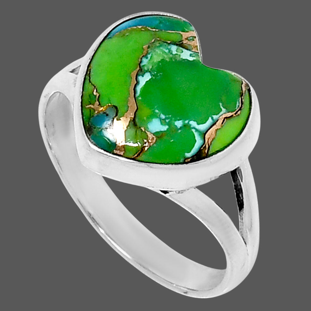 Premium Heart Blue Turquoise In Green Mohave Ring size-10 R-1073 29-ER11561