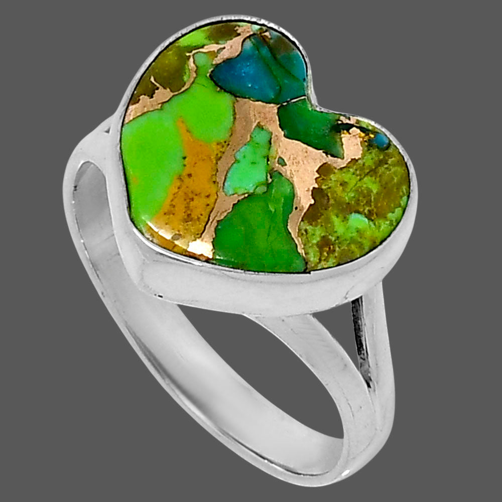 Premium Heart Blue Turquoise In Green Mohave Ring size-10 R-1073 29-ER11562