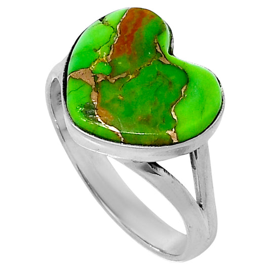Premium Heart Blue Turquoise In Green Mohave Ring size-10 R-1073 29-ER11564