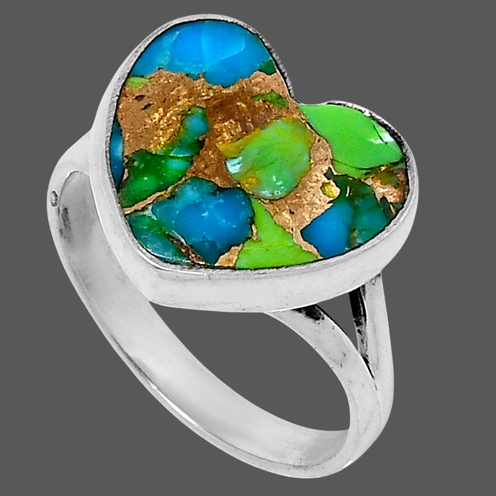 Premium Heart Blue Turquoise In Green Mohave Ring size-10 R-1073 29-ER11565