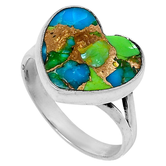 Premium Heart Blue Turquoise In Green Mohave Ring size-10 R-1073 29-ER11565