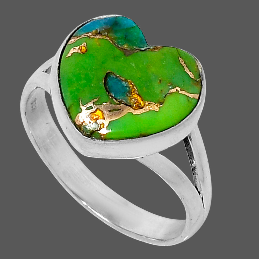 Premium Heart Blue Turquoise In Green Mohave Ring size-10 R-1073 29-ER11566