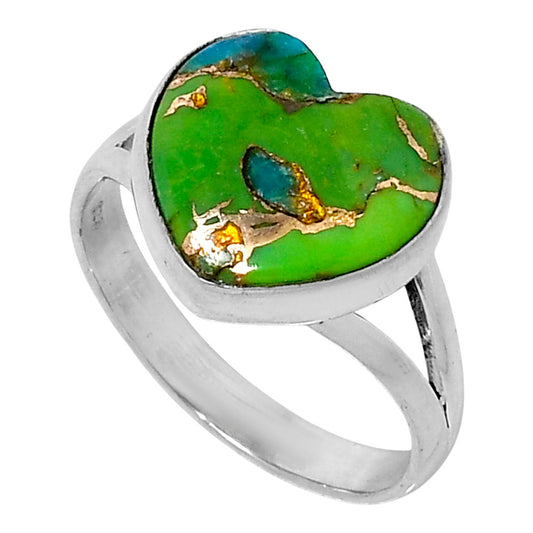 Premium Heart Blue Turquoise In Green Mohave Ring size-10 R-1073 29-ER11566