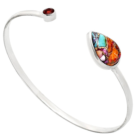Kingman Orange Dahlia Turquoise & Garnet Cuff Bangle Bracelet B-1004 30-EB10221