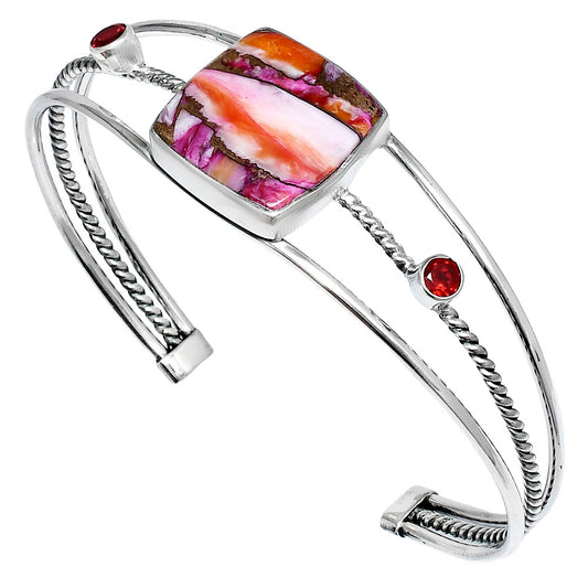 Kingman Orange Dahlia Turquoise & Garnet Cuff Bangle Bracelet B-1011 30-EB10286