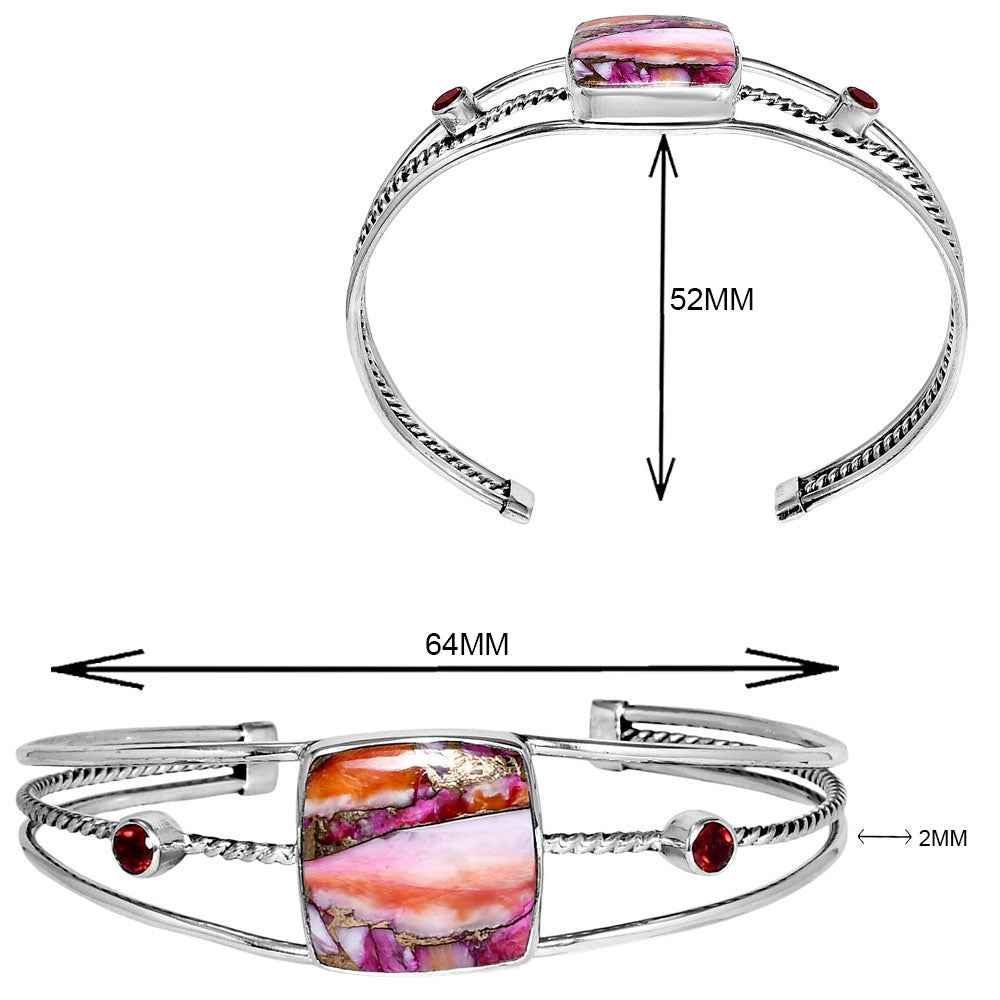 Kingman Orange Dahlia Turquoise & Garnet Cuff Bangle Bracelet B-1011 30-EB10286