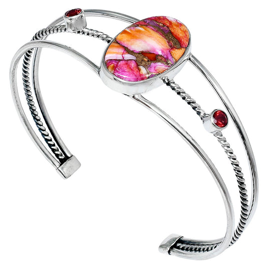 Kingman Orange Dahlia Turquoise & Garnet Cuff Bangle Bracelet B-1011 30-EB10288
