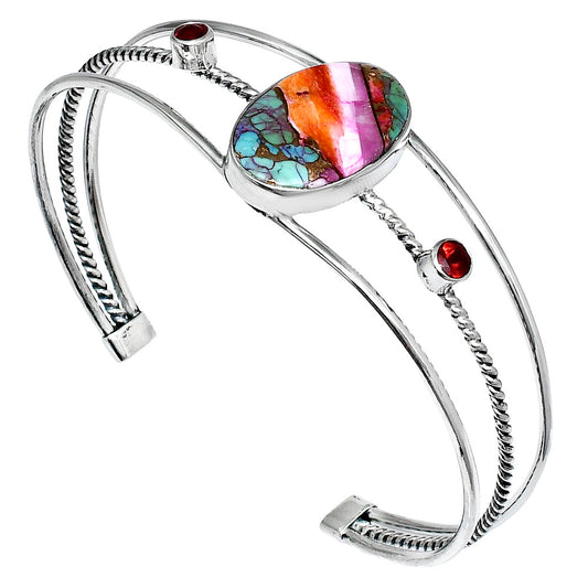 Kingman Orange Dahlia Turquoise & Garnet Cuff Bangle Bracelet B-1011 30-EB10289
