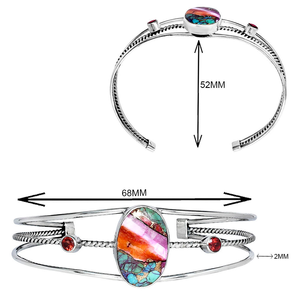Kingman Orange Dahlia Turquoise & Garnet Cuff Bangle Bracelet B-1011 30-EB10289
