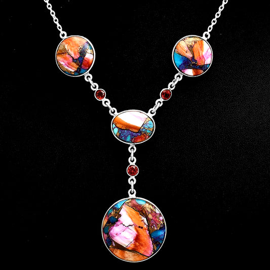Premium Kingman Orange Dahlia Turquoise & Garnet Necklace N-1023 30-EN10084