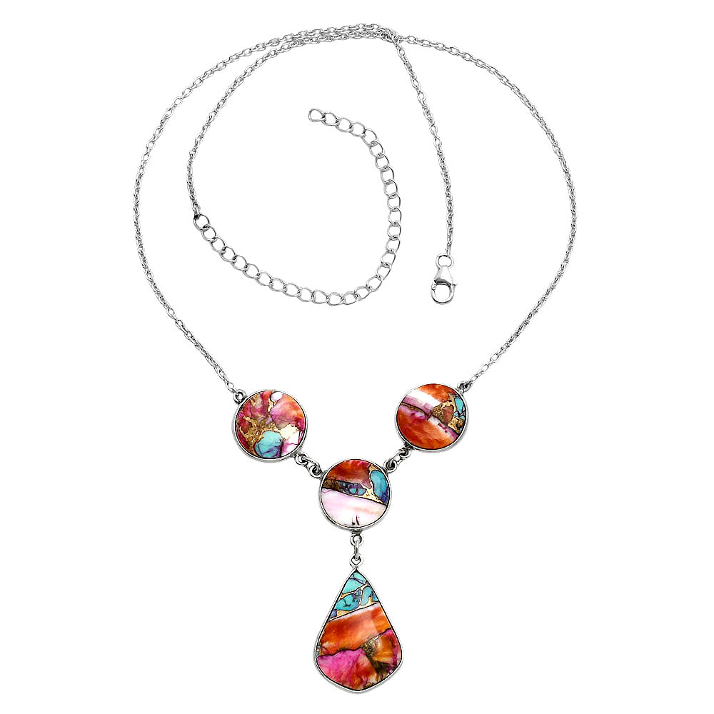 Premium Quality Kingman Orange Dahlia Turquoise Necklace N-1013 30-EN10087