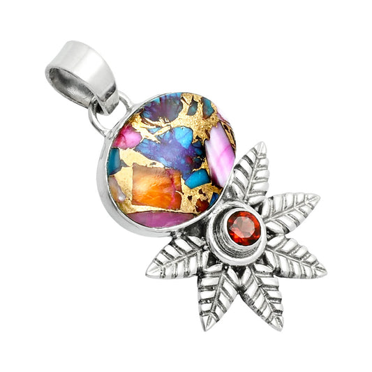 Premium Kingman Orange Dahlia Turquoise & Garnet Pendant P-1425 30-EP10159