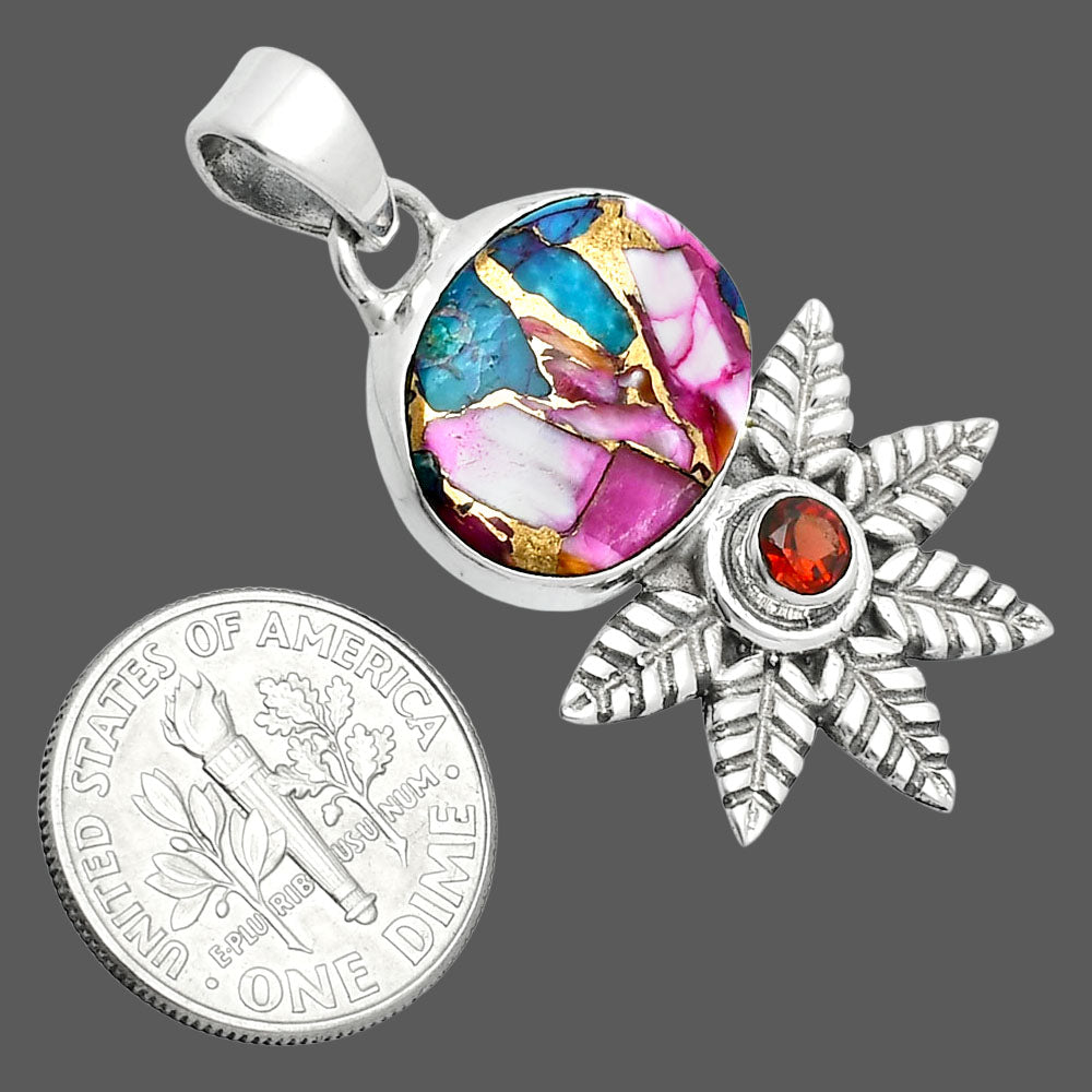 Premium Quality Kingman Pink Dahlia Turquoise & Garnet Pendant P-1425 30-EP10160