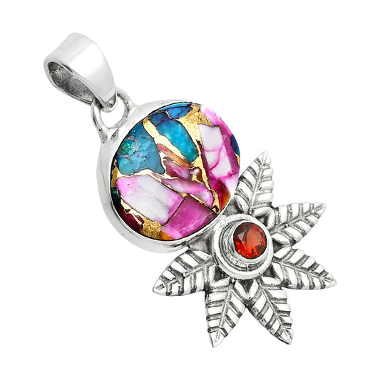 Premium Quality Kingman Pink Dahlia Turquoise & Garnet Pendant P-1425 30-EP10160