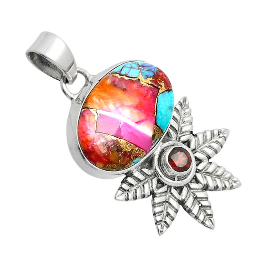 Premium Kingman Orange Dahlia Turquoise & Garnet Pendant P-1425 30-EP10161