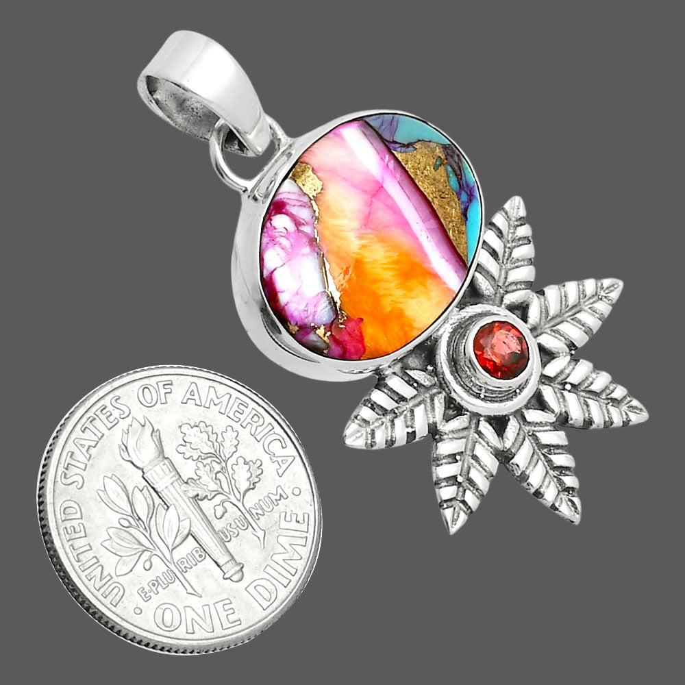 Premium Kingman Orange Dahlia Turquoise & Garnet Pendant P-1425 30-EP10162