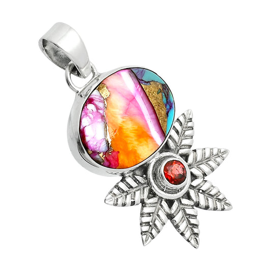 Premium Kingman Orange Dahlia Turquoise & Garnet Pendant P-1425 30-EP10162