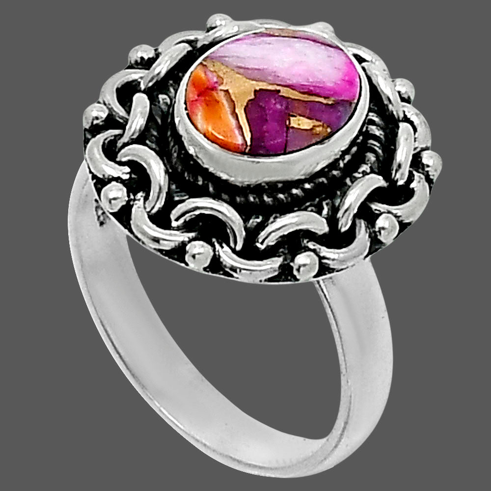 Premium Kingman Orange Dahlia Turquoise Ring size-6 R-1667 30-ER11706