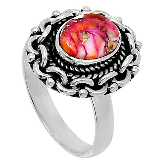 Premium Kingman Orange Dahlia Turquoise Ring size-7 R-1667 30-ER11709