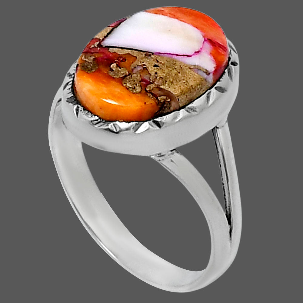 Premium Kingman Orange Dahlia Turquoise Ring size-8 R-1074 30-ER11771