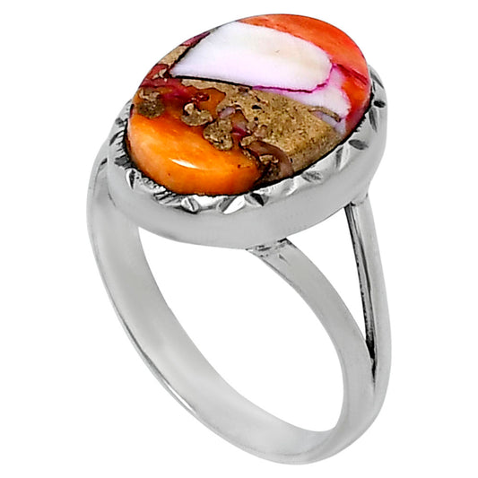 Premium Kingman Orange Dahlia Turquoise Ring size-8 R-1074 30-ER11771